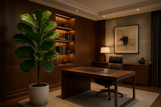 6ft fiddle leaf fig artificial tree in a modern office corner, adding greenery and style without maintenance