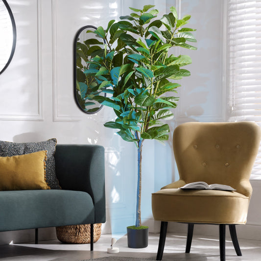 6-foot artificial fiddle leaf fig tree styled as living room home décor